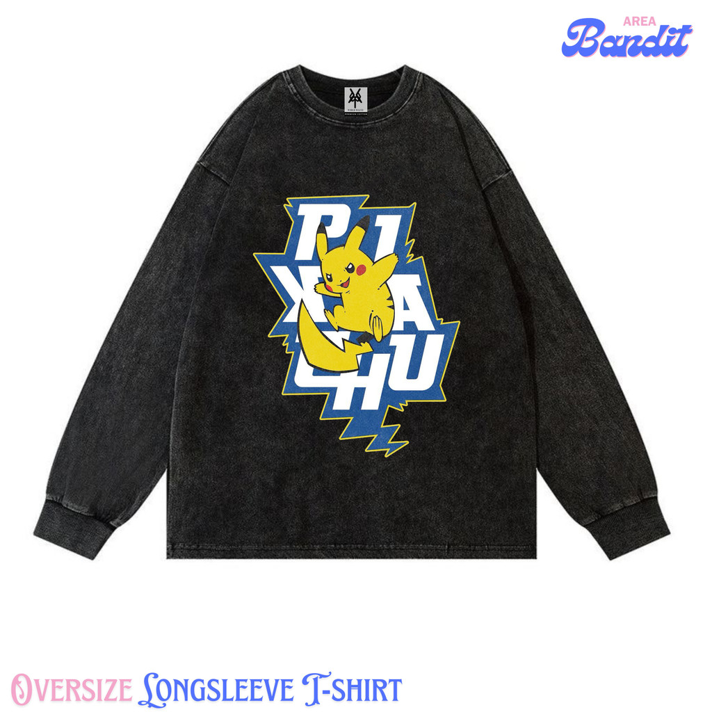 Bandit Area "pokemon pikachu thunder" Oversize Longsleeve T-shirt Vintage tee