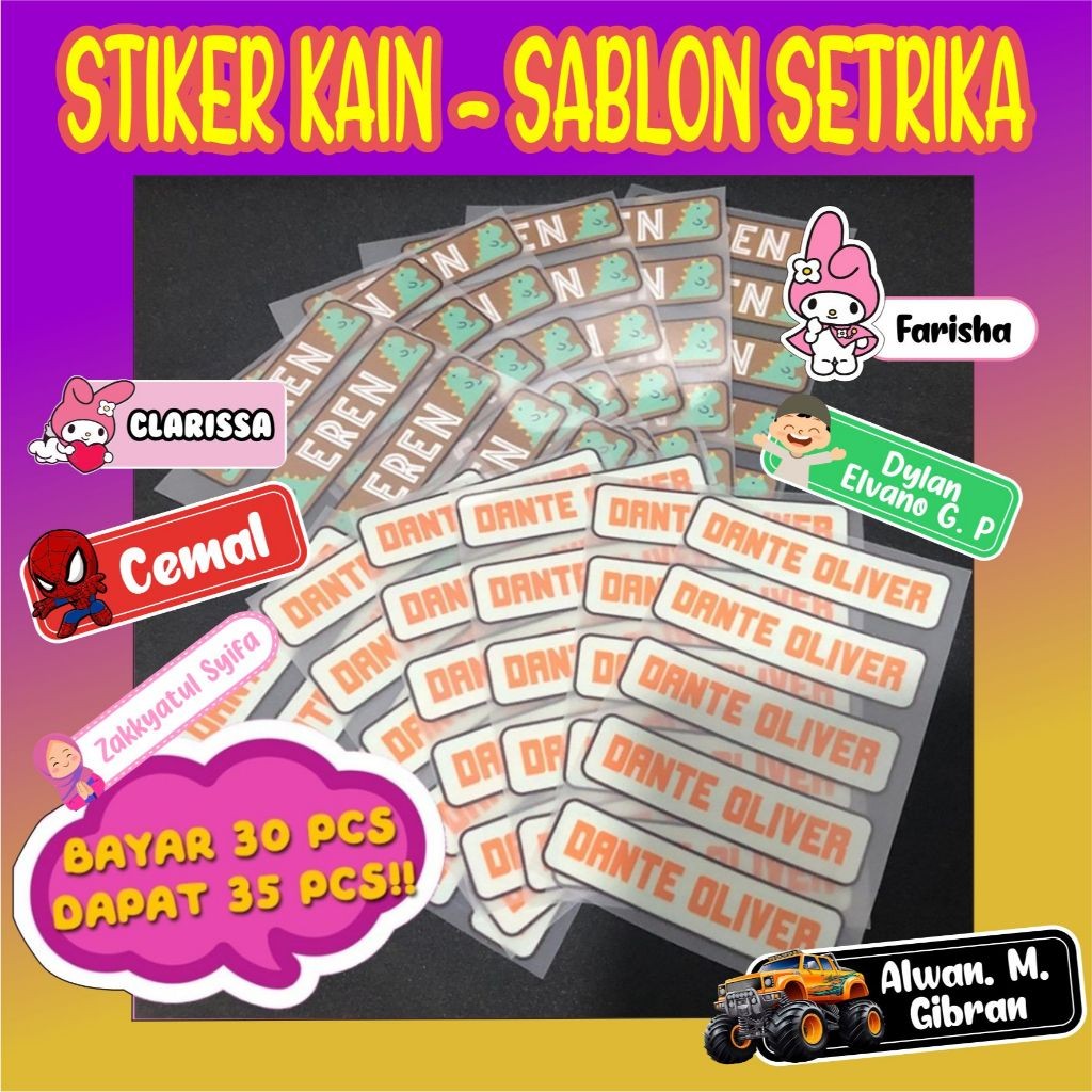 TERLARIS Sablon setrika Stiker label  nama stiker label nama dtf custom  label nama anak FREE CUSTOM