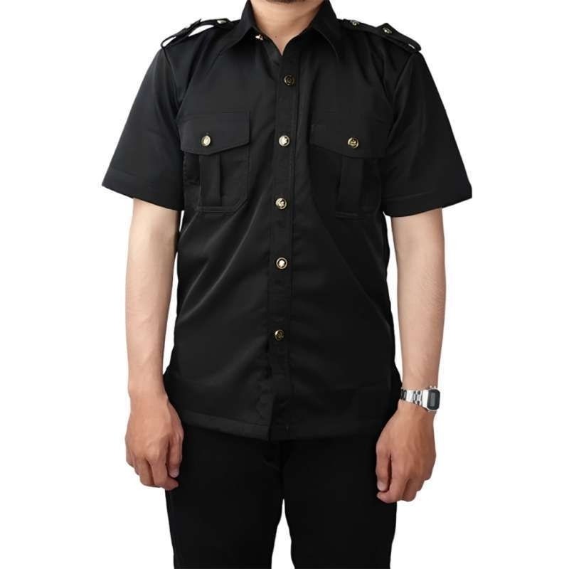 seragam safari security tangan pendek bahan tebal warna hitam