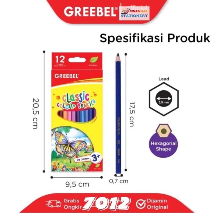 

Greebel Pensil Warna Classic 12 Warna panjang Hexagonal Kokoh 2.8mm untuk Kertas Kanvas Kayu dan Stik Es Krim Aman Anak by Fajar SA