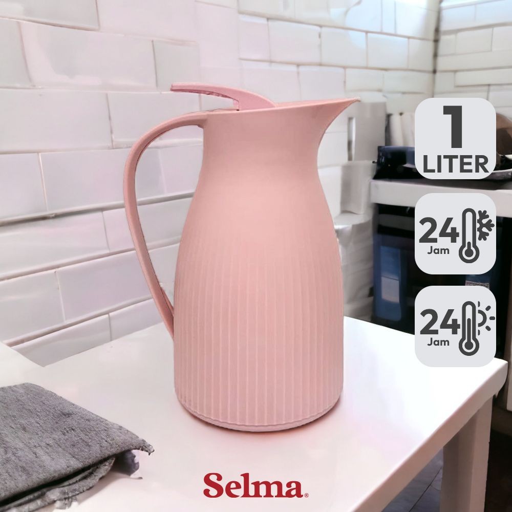Selma Bella Teko Vacuum Flask Kaca 1 ltr - Pink Water Jug Teko Air Pitcher Tempat Air Minum Wadah Mi