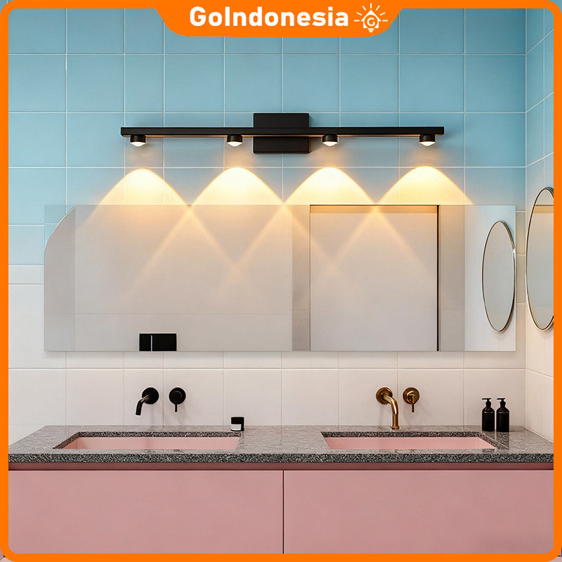 Lampu Dinding Kamar Mandi Modern 4 Lampu LED Tahan Air, Lampu Cermin Kamar Mandi Stylish Hitam Lampu