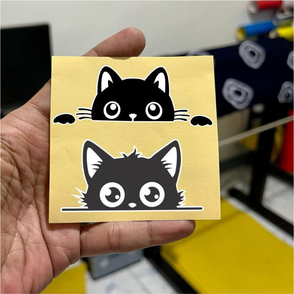 Sticker kucing lucu, stiker kucing ngintip, stiker kucing reflektive, hologram, hp, motor