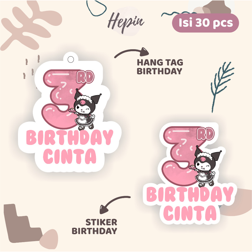 

(30pcs) Hang tag & stiker ulang tahun tema KUROMI /sanrio/lucu/diecut /label tag ulang tahun murah/hang tag ulang tahun/tag souvenir ulang tahun/stiker nama ulang tahun/diecut stiker&tag