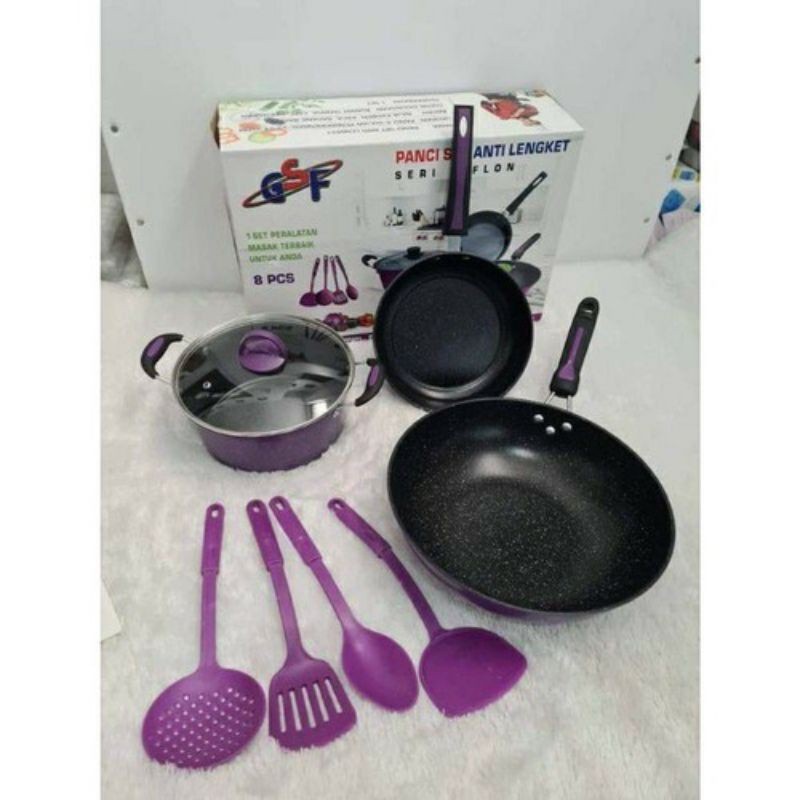 panci set teflon gsf G 2529 + spatula anti lengket tutup kaca