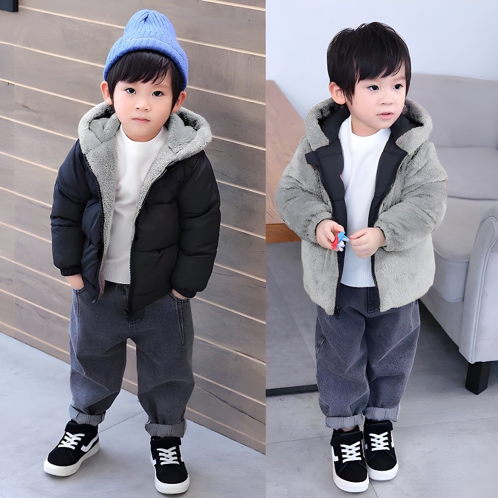 Nishop Jaket Winter Anak Unisex Bulu | 2in1 Outer Jacket Musim Dingin
