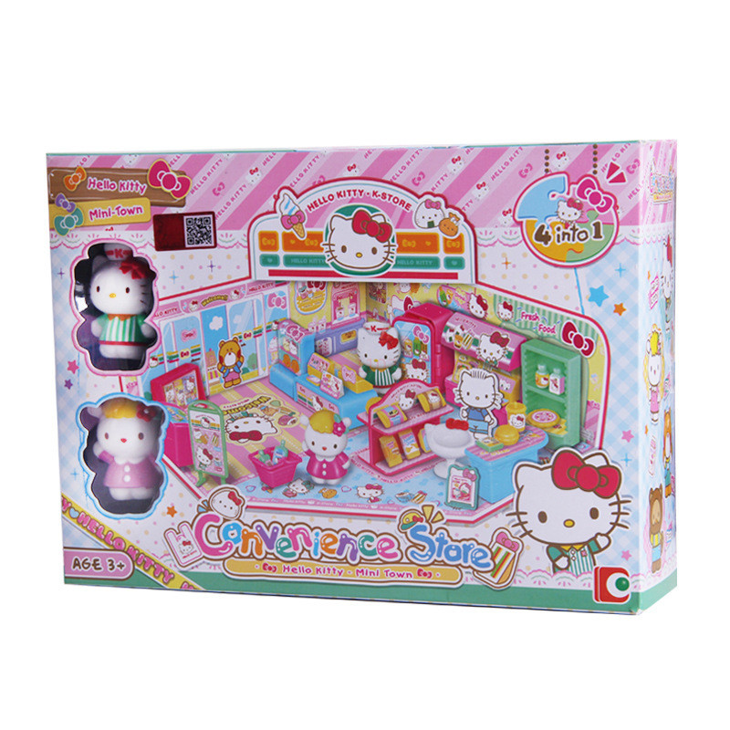 Sanrio Hello Kitty Convenience Store Play House Stackable Street View Splicing Toys Figure Anime Fig
