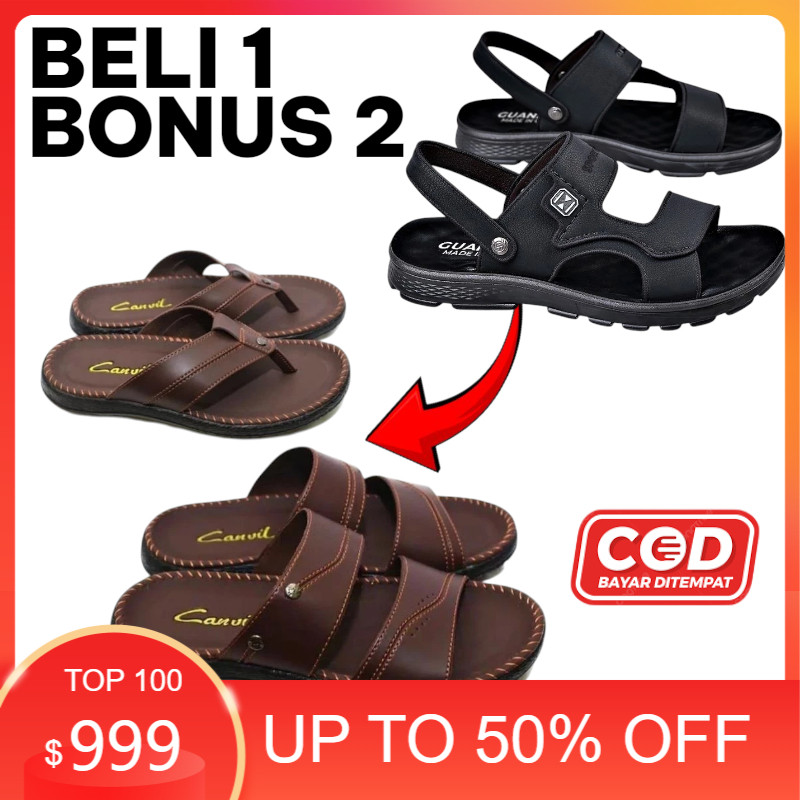 SANDAL PRIA CASUAL BELI 1 GRATIS 2 Sandal / Selop Pria / Sandal Pria Keren / Sandal Kulit / Sandal J