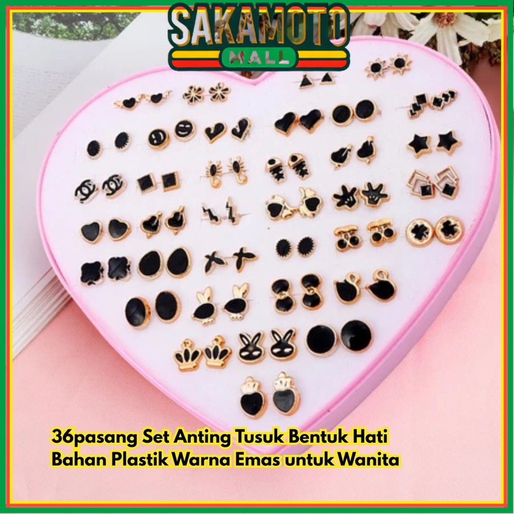 36pasang Set Anting Plastik Hati Emas untuk Bahan BR243 Bentuk Warna Tusuk Wanita