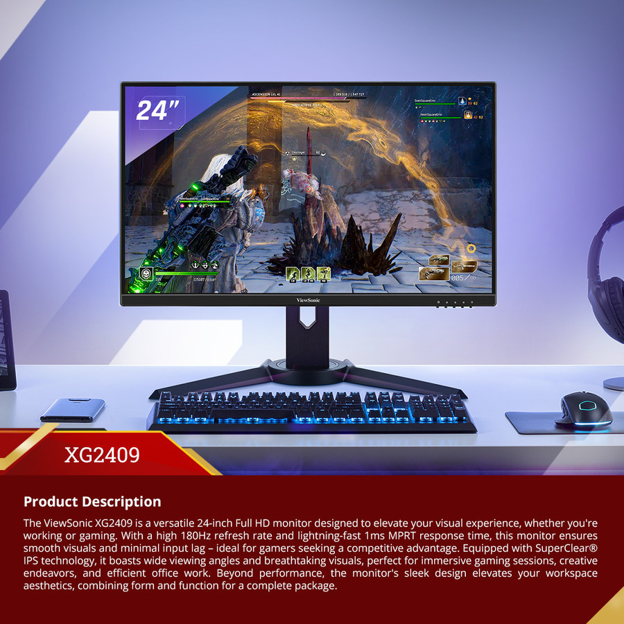 LED VIEWSONIC XG2409 24" IPS 180Hz 1ms HDR10 Ergonomics Gaming Monitor