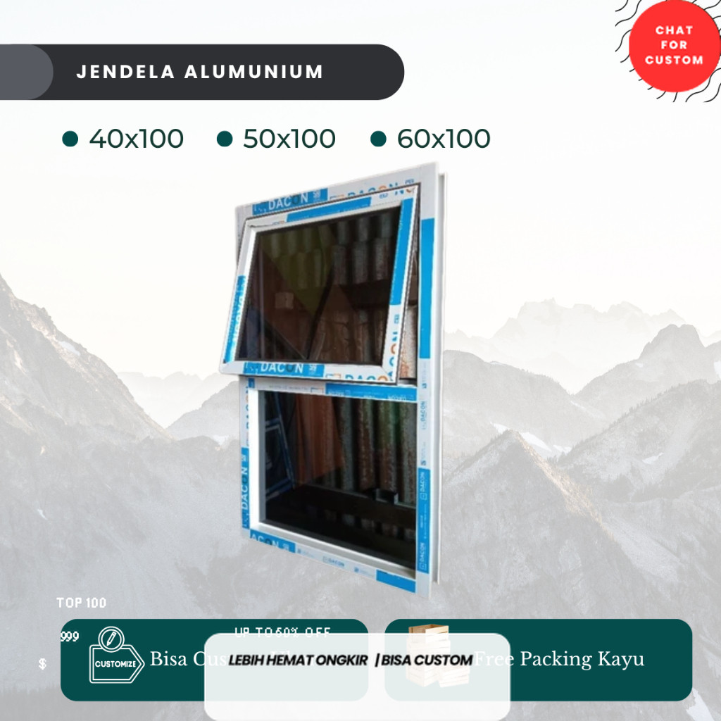 Jendela Alumunium /Jendela gandeng atas 40x100, 50x100 , 60x100 , 50x120, 60x120 ,60x150 ,70x150