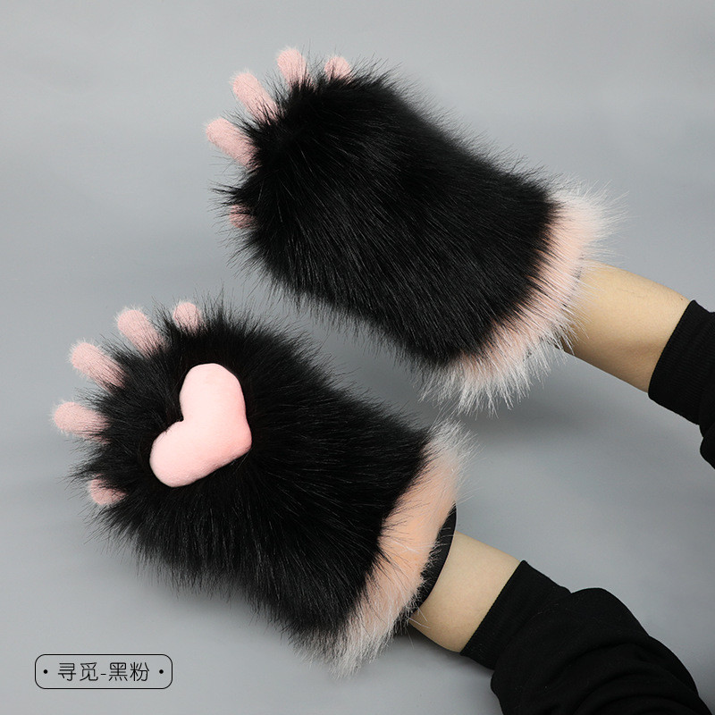 Cute Cat Paw Faux Fur Handmade Animal Furry Kitten Gloves Fursuit for Masquerade Cosplay Cat Paw Glo