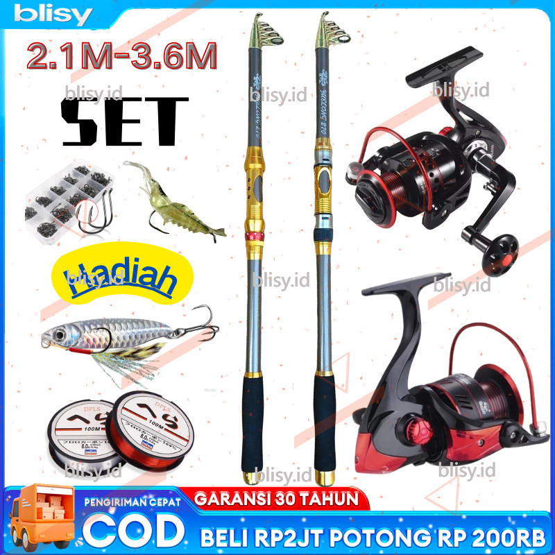 Joran Pancing Set 1.8-3.3M Carbon 1000-5000 Reel 5.5:1 Joran Set Lengkap Di Laut