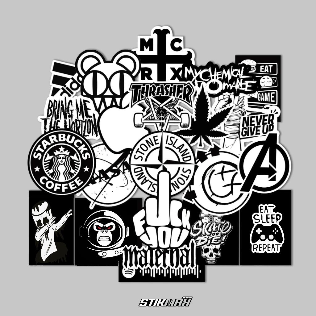 24pcs Stiker Aesthetic Hitam Putih Stiker Hp Helm Laptop Tumbler