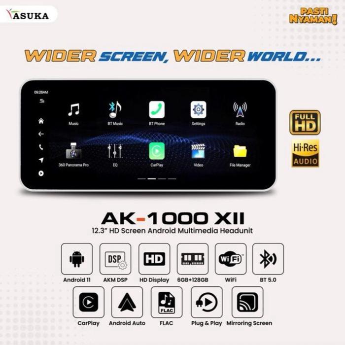 Asuka AK 1000 XII AK1000 Head unit Android Wide Screen 6/128GB Garansi Resmi
