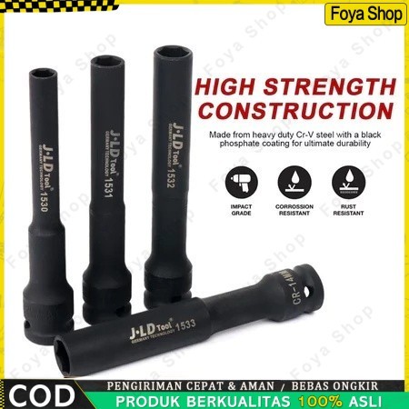JLD 1/2" Mata Kunci Shock Extra Panjang 130mm Impact Kunci Socket Impact sok Impact wrench Mata