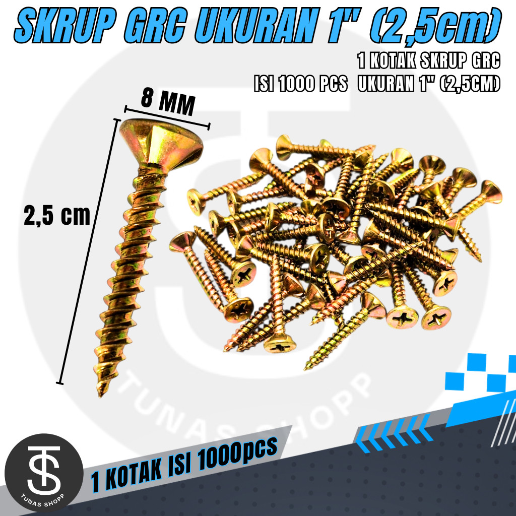 AUPSHOP SKRUP GRC UKURAN 1 INCH (2,45CM) 1 KOTAK ISI 1000 PCS / Skrup GRC Ukuran 1 Inch / Paket 1000