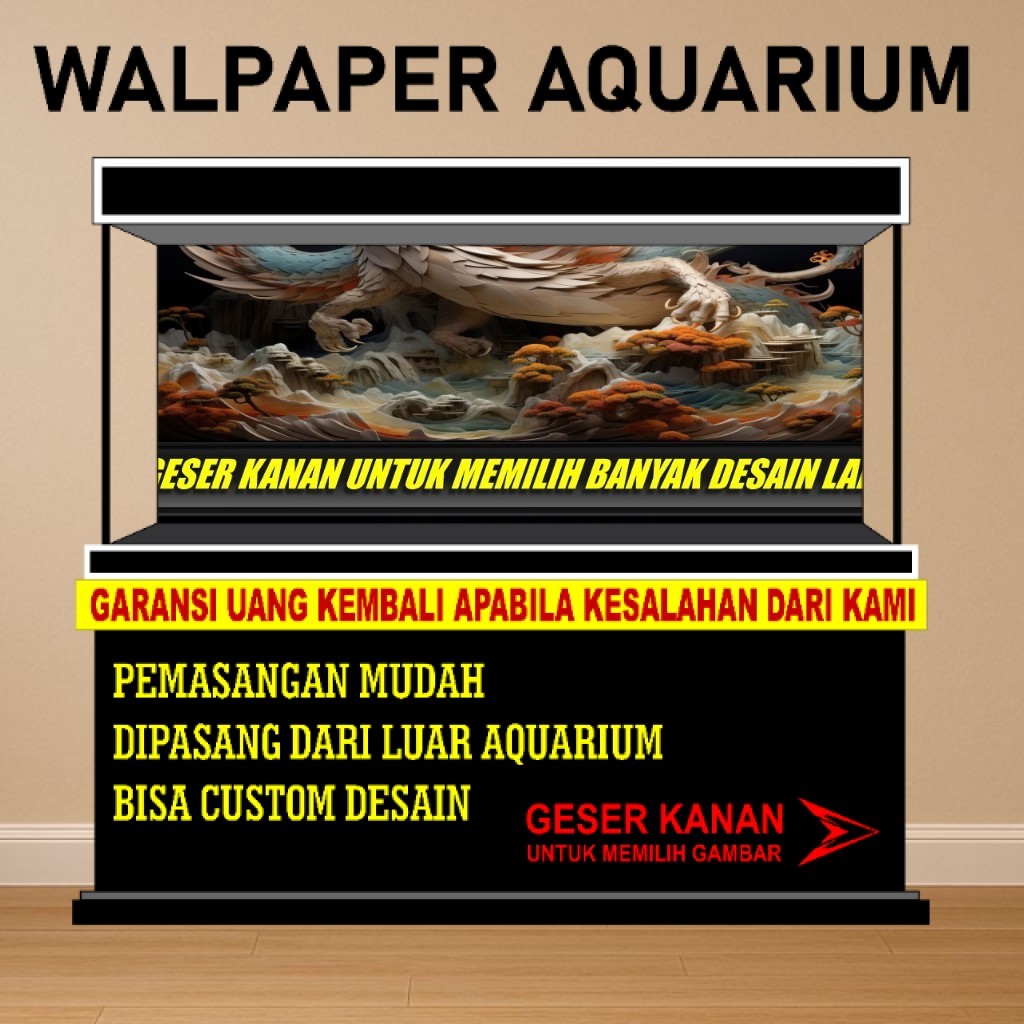 sticker aquarium, background aquarium motif naga, wallpaper aquarium dragon stiker gambar naga