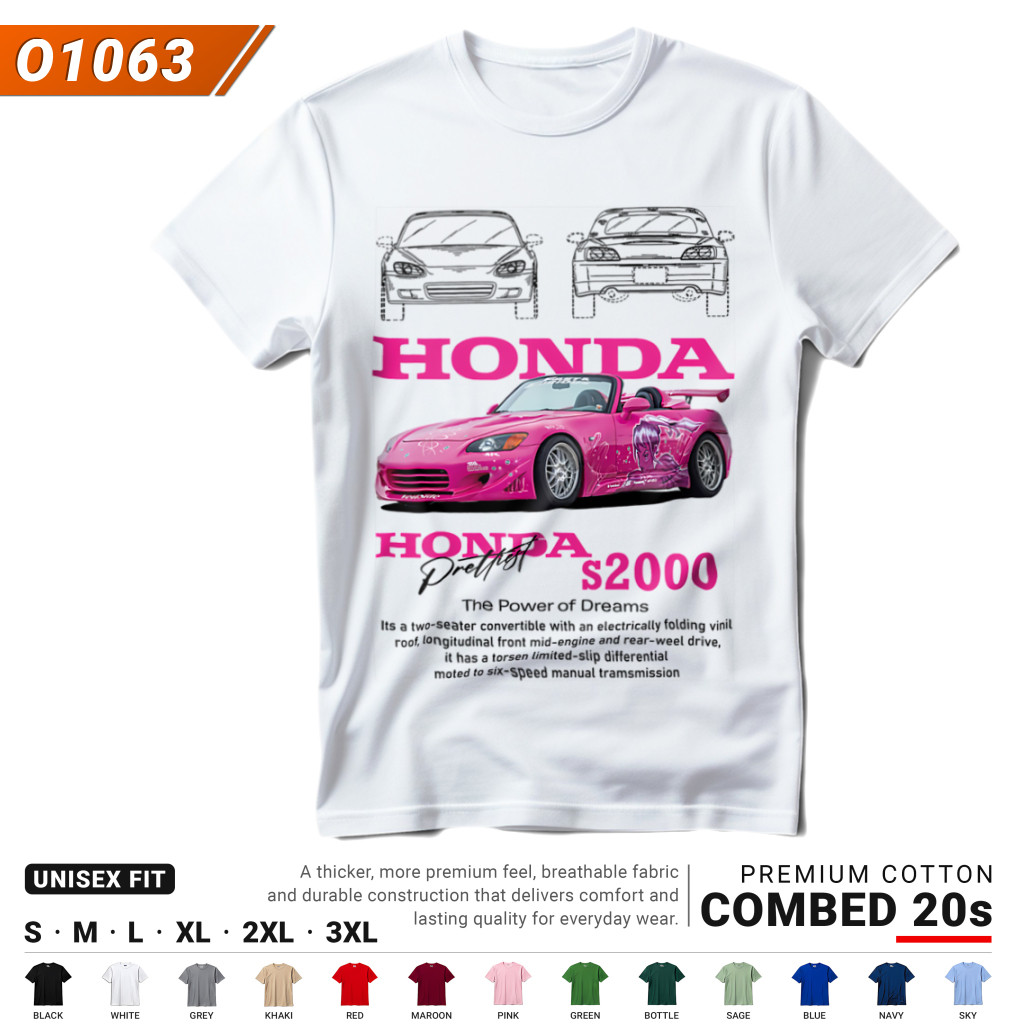 Kaos Otomotif Sport Cars Streetwear - Honda S2000 Pink (O1063) | Baju Tebal Cotton Combed 20s DTF Pr