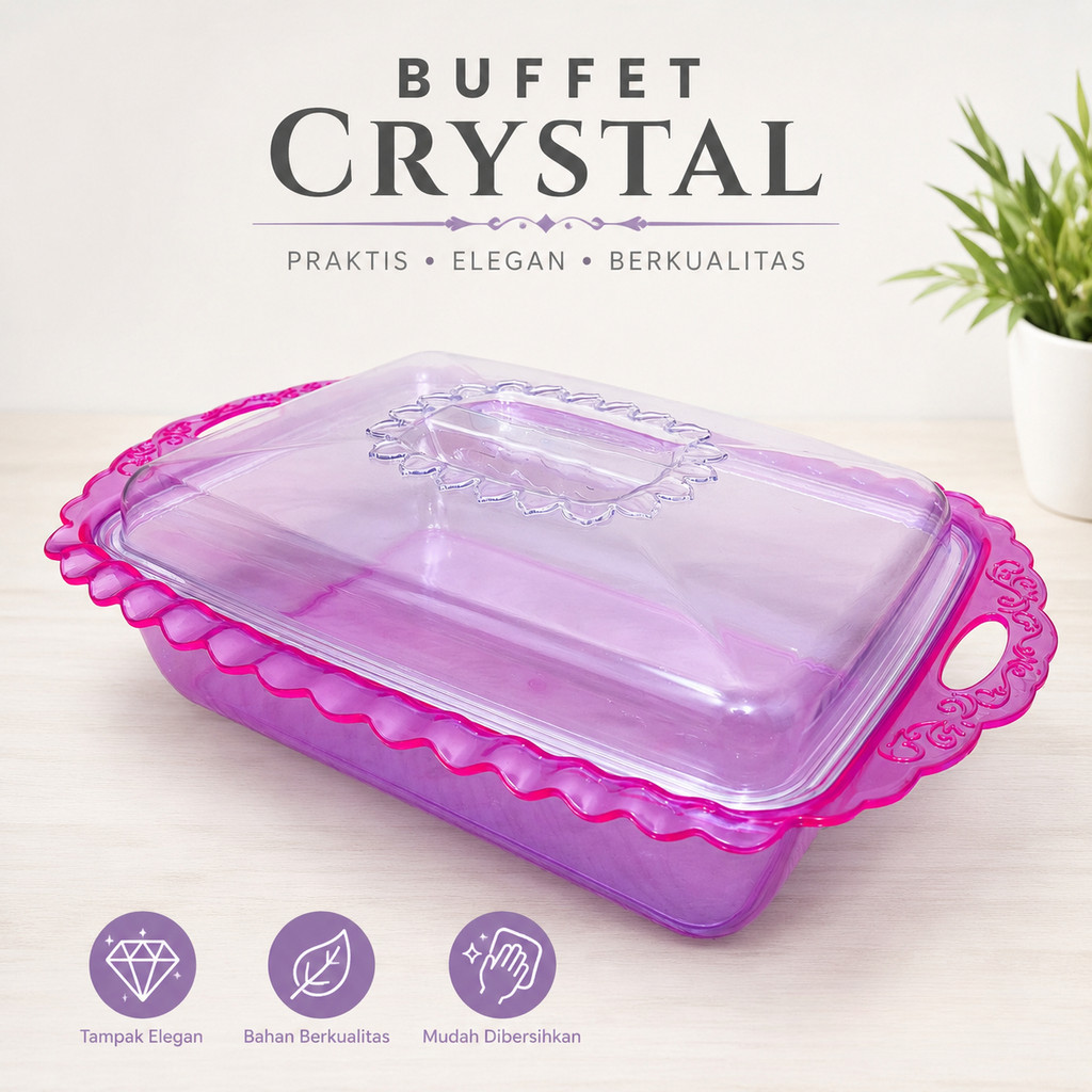 (3 Pcs) Crystal Buffet Set Wadah Prasmanan Plastik Tutup Transparan Basi Prasmanan Sajian Pesta