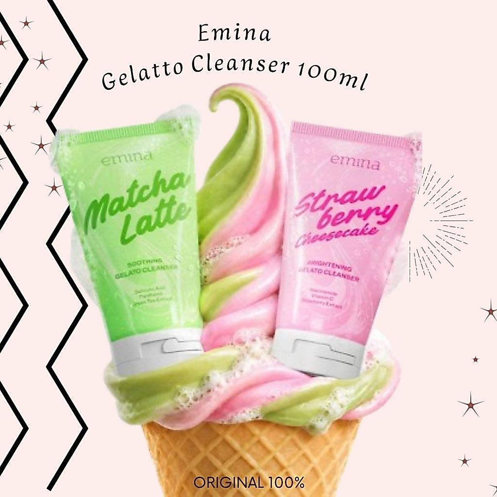 EMINA Matcha Latte Soothing Gelato Cleanser 100ml | Emina Brightening Strawberry Cheesecake Gelato C
