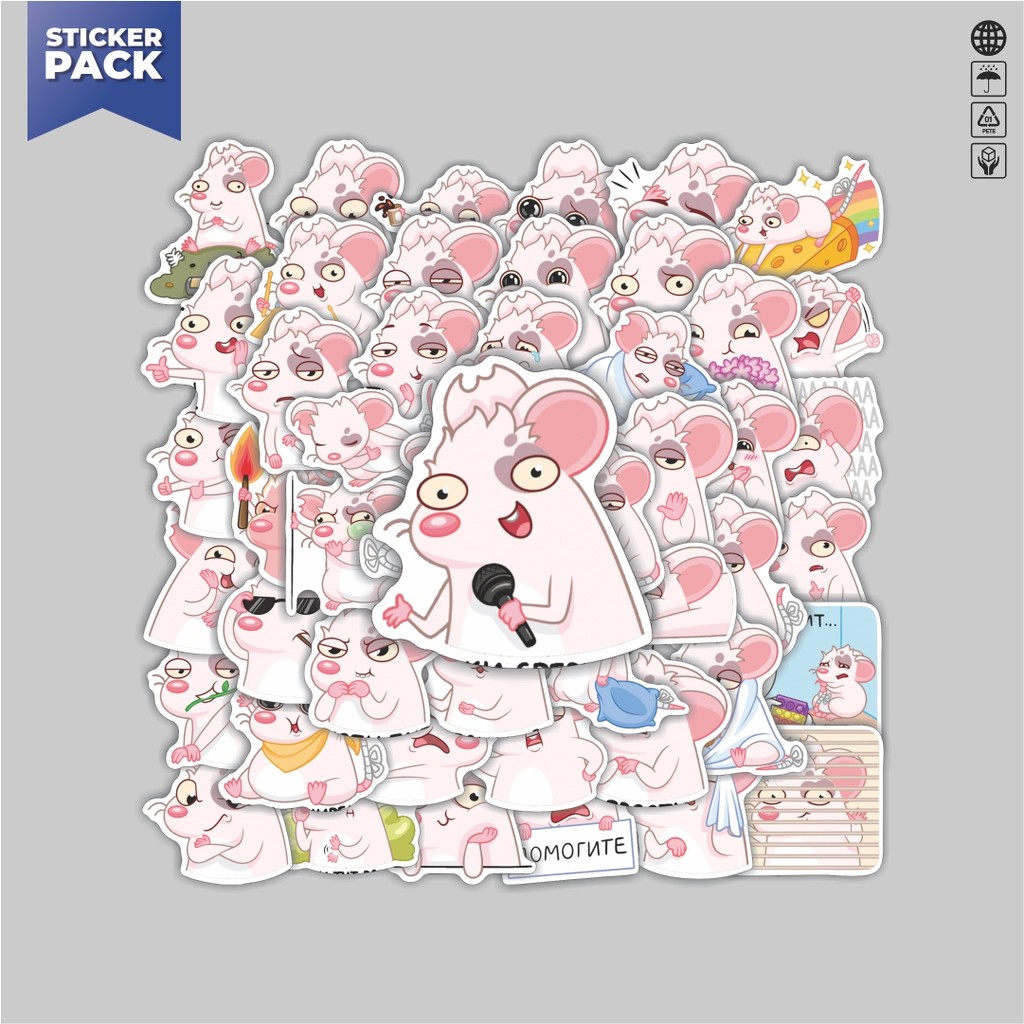 

[100PCS]Stiker Pack Stiker Hewan Babi Cute Mike White Aesthetic Vinyl Anti Air Dekorasi Sticker Laptop Buku Journal Koper Helm Casing HP Gitar Helm Skateboard
