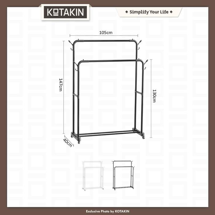 

KOTAKIN Stand Hanger Double Jemuran Baju Celana Besi Rak Gantungan Hanger Topi Stand Clothes Multifungsi - Double, Hitam
