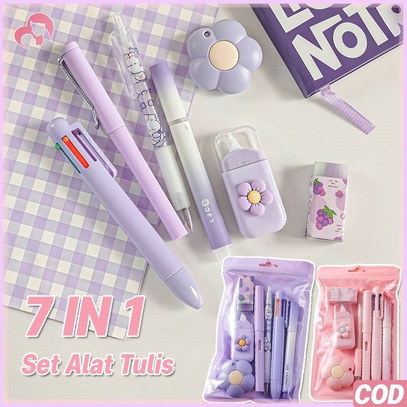 

7 IN 1 Paket Hadiah Alat Tulis Correction Tape Gel Pen Eraser Set School Gift Stationary Set Hadiah Untuk Anak-anak, Hadiah Untuk Sekolah