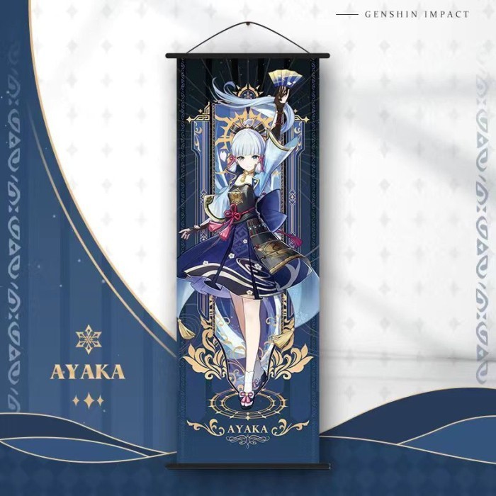 Sz_Shop - Genshin Impact Hutao Zhongli Ganyu Keqing Raiden Poster Kain 25x70 - Ayaka Koleksi