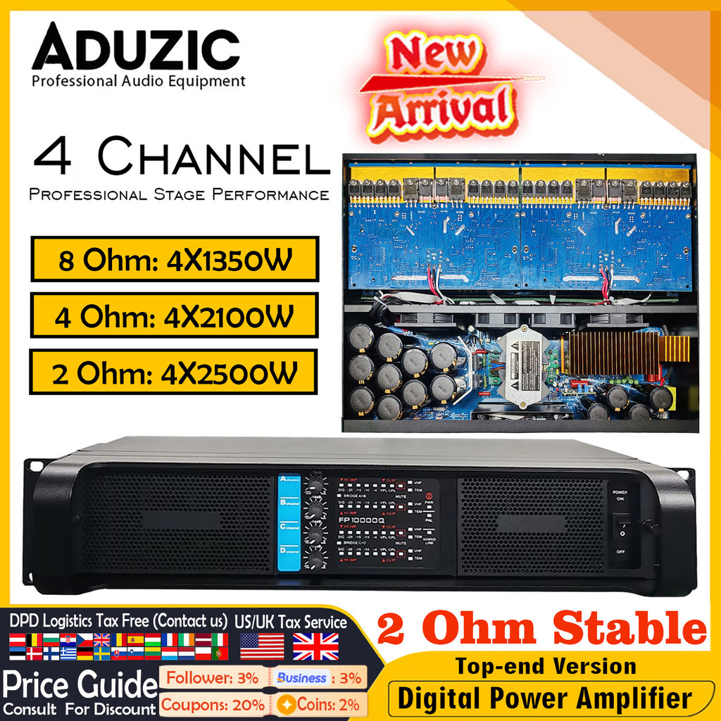 Aduzic FP10000Q Professional Digital Power Amplifier 1350W x 4 Channel Subwoofer Amp Line Array Ampl