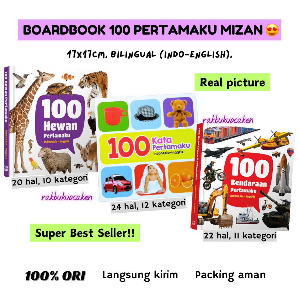 

BOARDBOOK 100 Hewan Pertamaku SUPER RECOMMENDED! Bilingual. Real Picture. Terbitan Mizan ORIGINAL