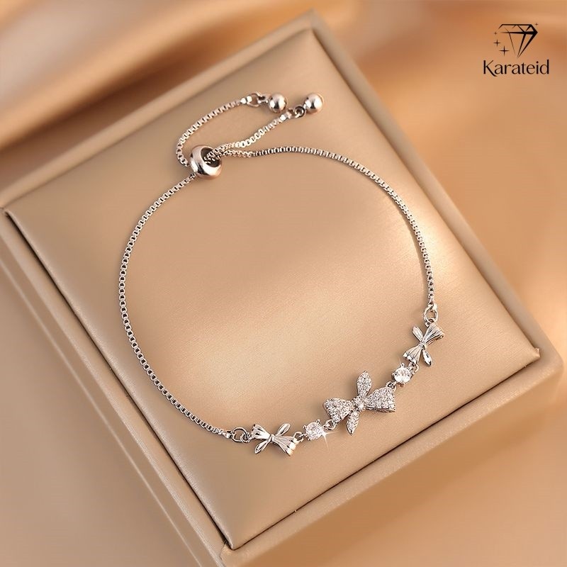 DISKON Gelang Titanium Wanita Cewek Perak Berlian Butterfly Korea Aesthetic Aksesoris Kupu-kupu Simp