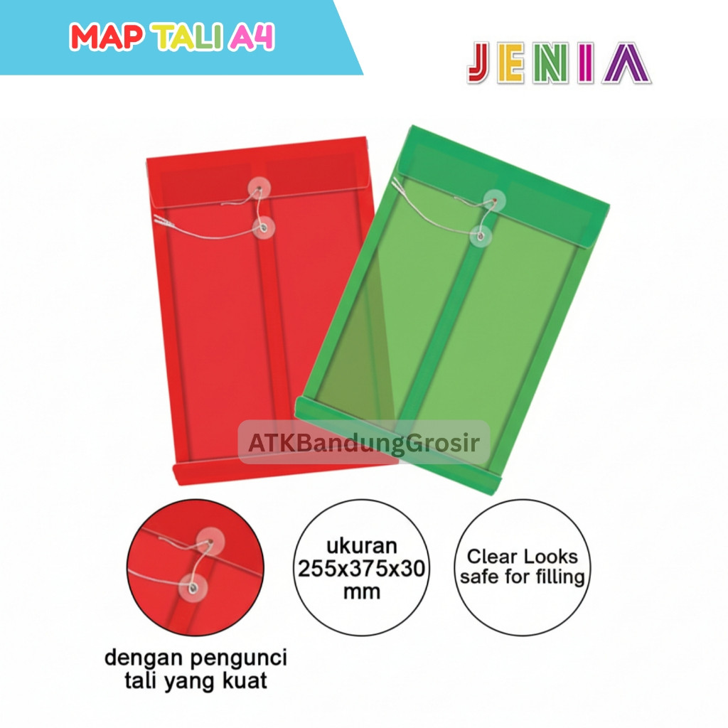 

Map Tali Dokumen File Merek Jenia Folio Map Tali Plastik Transparan - SATUAN - SHABQ