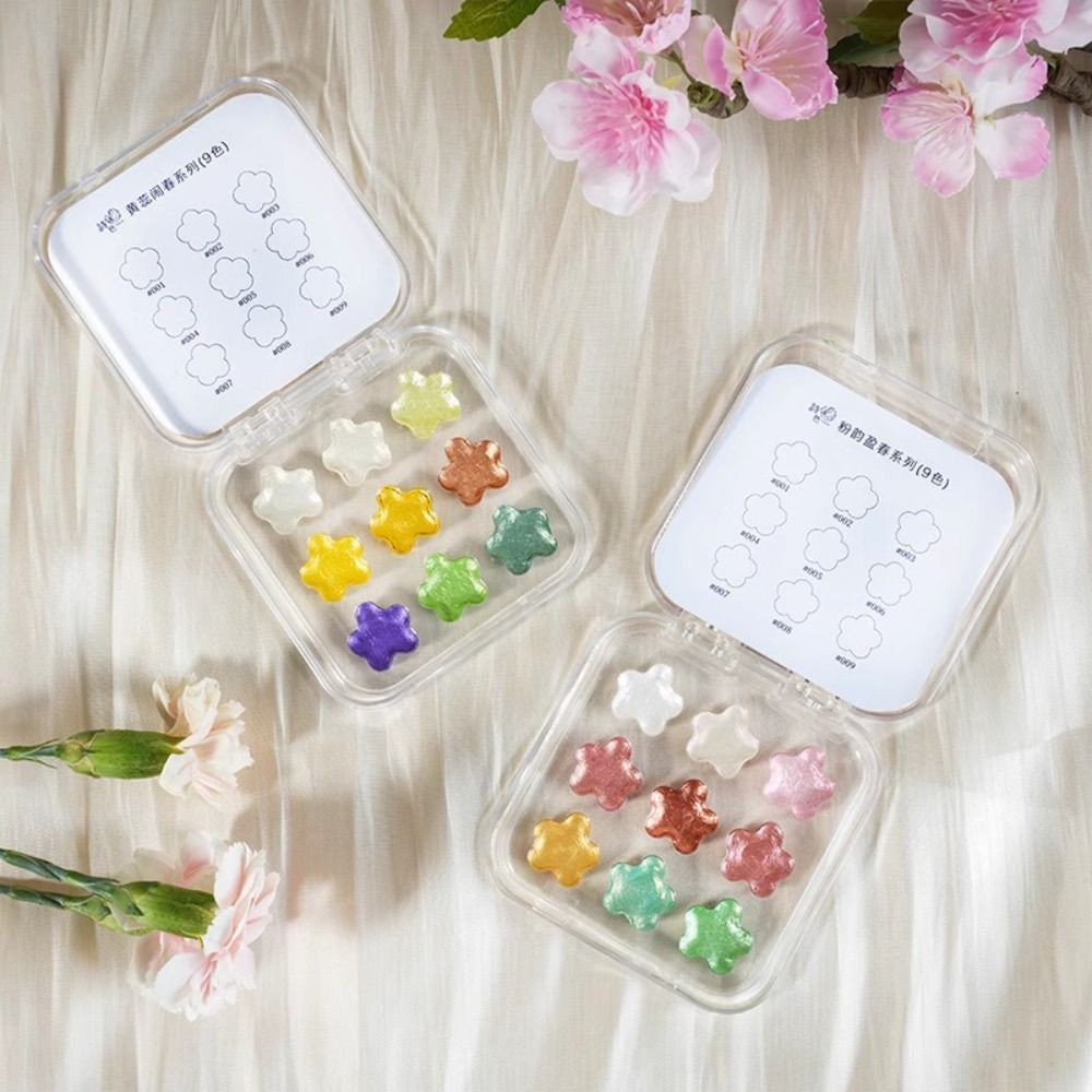 

9 Colors Watercolor Paint Set Solid Flower Design Watercolor Pigment Pearlescent Oil Painting Kit Painting Practice