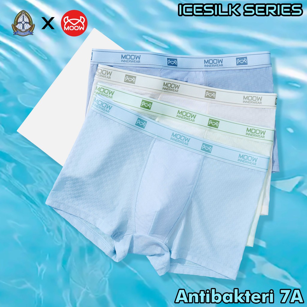 CROSSBELL X MOOW Paket 4PCS Celana Dalam Boxer Pria Premium Icesilk Antibakteri 7A Motif Petak MP61