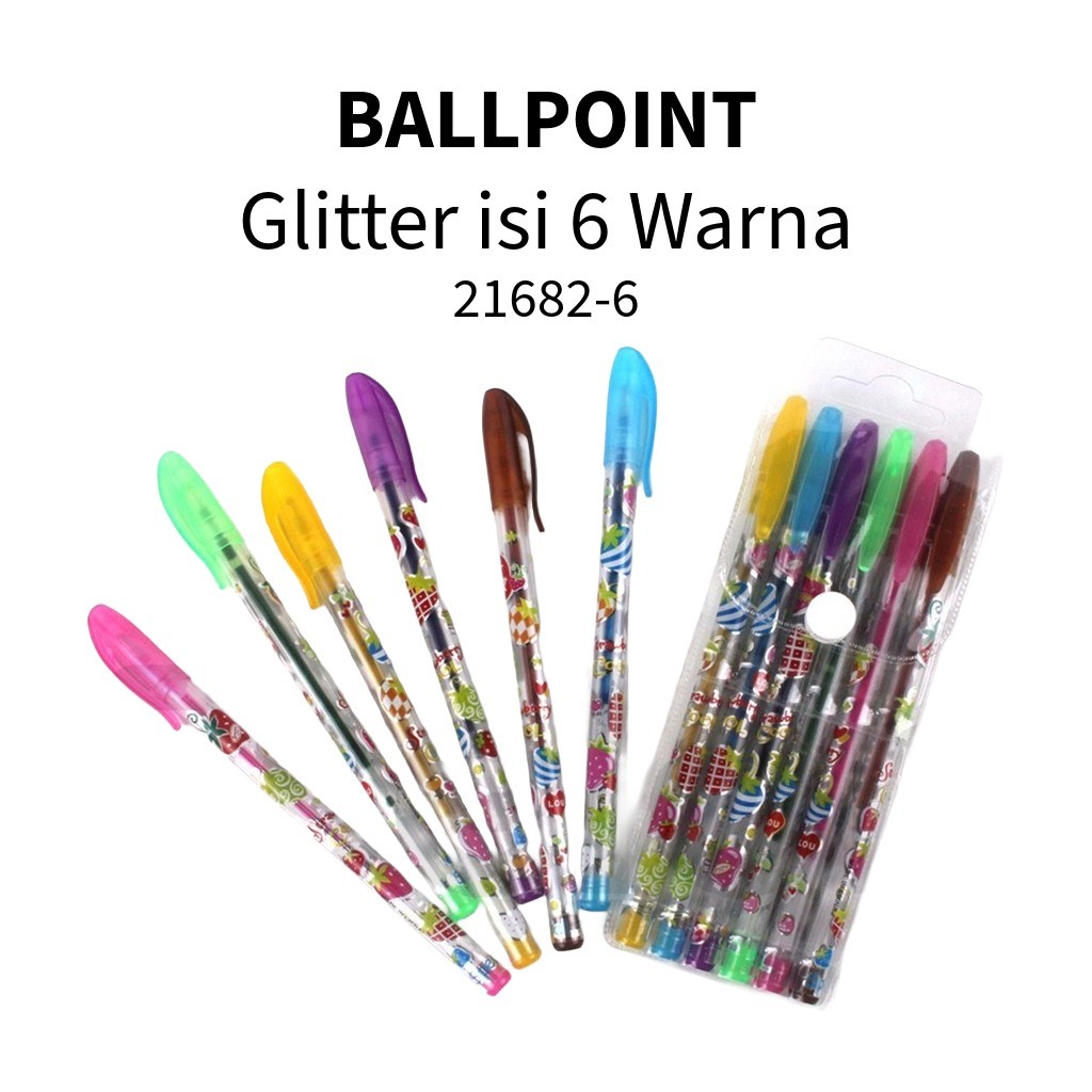 

❤️️6pcs Ballpoint Glitter 21682-6 warna-warni karakter / 1set 6 warna pulpen Glitter pen karakter❤️️