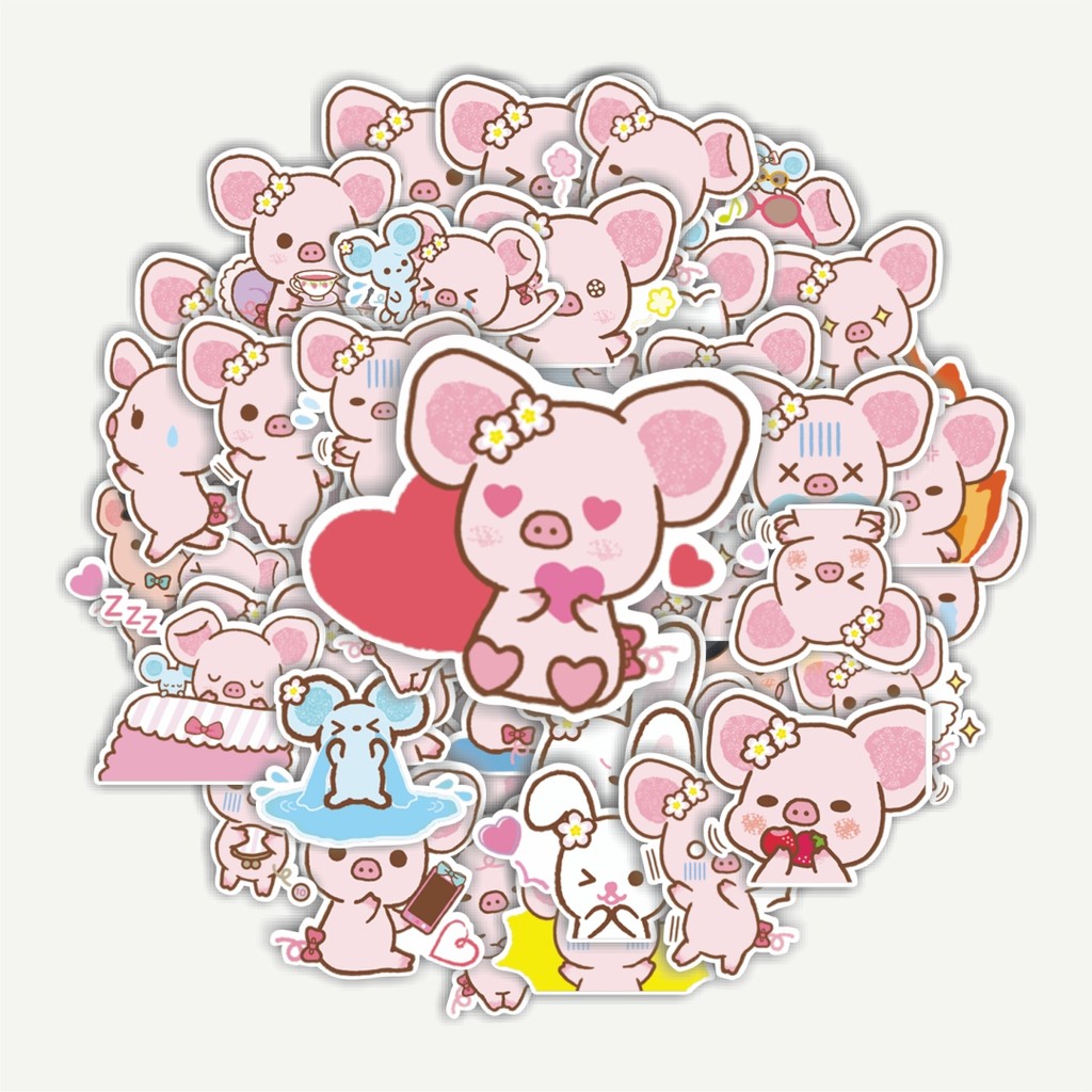 

Sticker Pack Stiker Line Piggy girl's Pinkish Dekorasi Lucu Kreatif untuk Notebook, Skateboard, HP