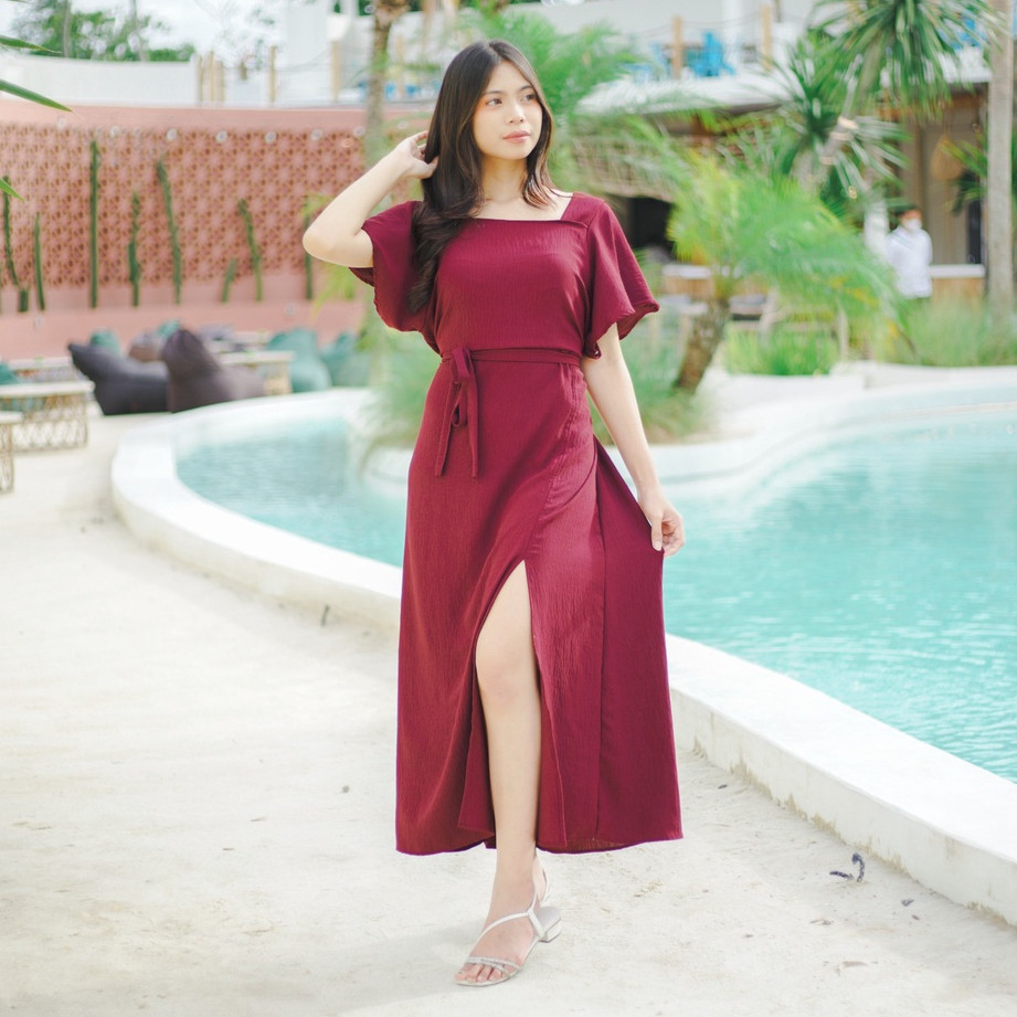 DB - Long Dress Kayara LD 120 Dress Kondangan dan ke Pantai Baju Dress Panjang Belahan Paha