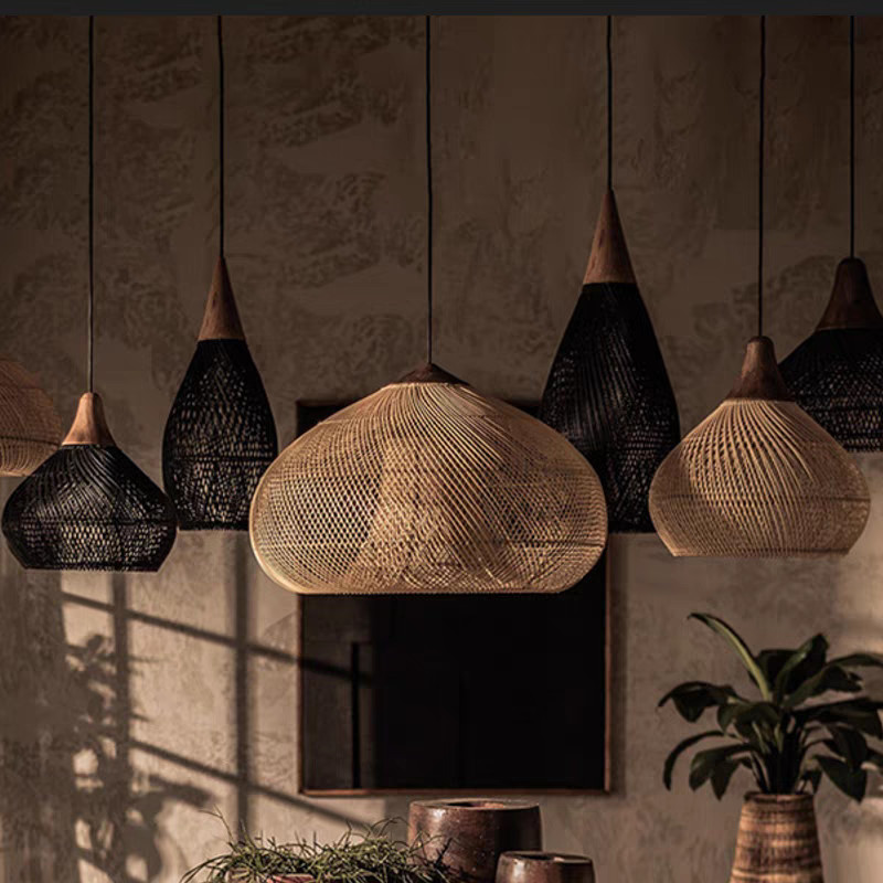 

Japanes Designer Pendant Lamp Handmade Rattan Led Light Vintage Lighting for Kitchen Loft Dining Room Restaurant Home Decor