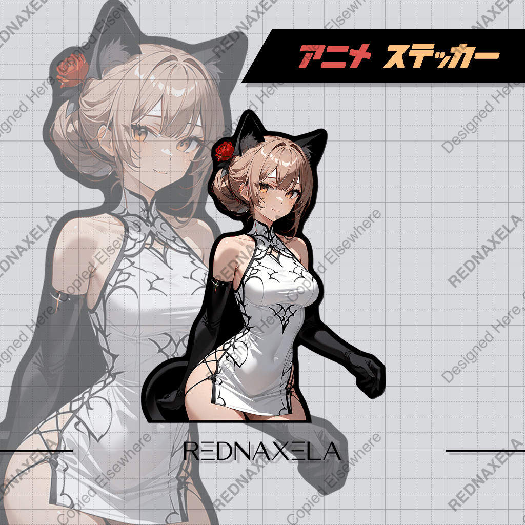 Stiker Vinyl Cute Cat Anime Girl Vol.1 Waterproof Outdoor Durable Sticker