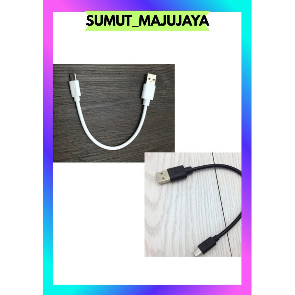 SMJ KABEL CHARGER POLOS PENDEK POWERBANK 10 - 15 CM FOR MICRO USB HITAM / PUTIH