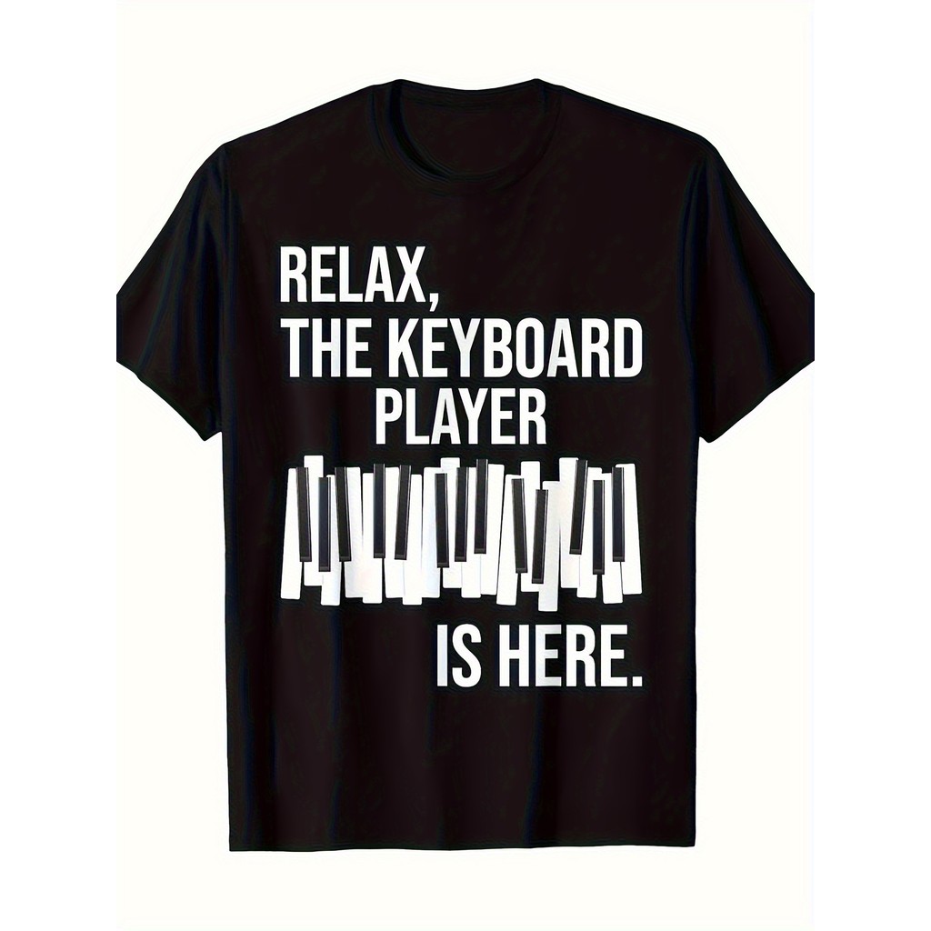 Kaos 100% Katun Pria "Santai, Gamer Keyboard Datang" - Warna Hitam, Sablon Keyboard Putih, Kaos Leng