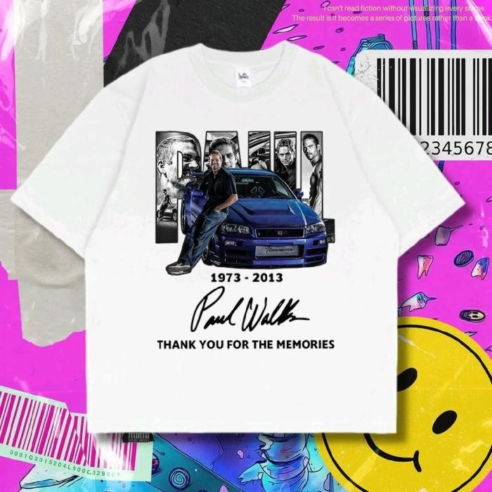 (COD) Paul Walker Oversized T-Shirt White Vintage Tee Atasan Unisex Baju Nascar Racing - 1, M
