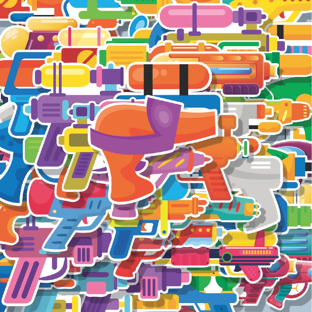 

100PCS Lucu Stiker Pistol Cartoon Stiker Aesthetic Stiker Anti Air Stikers Berperekat Waterproof sticker decal buat Motor Helm Buku Journal Koper Casing HP Laptop Botol Minum Hadiah anak
