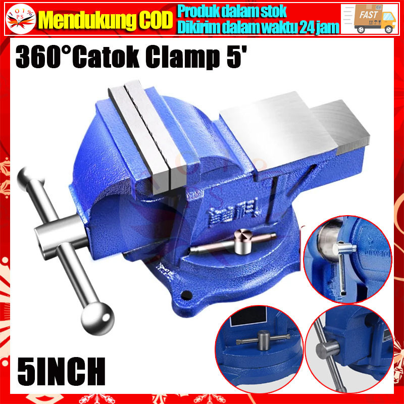 Catok Clamp 5'' 360° Swivel Vice Table Biru Catok Paron Ragum Besi 5'' Ragum Klem Catok Meja Bench V