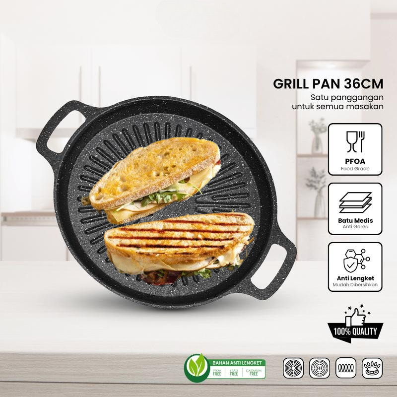 Grill Pan Ala Korea 36cm Ukuran Tebal Dan Kokoh Muat Banyak Anti lengket Kitchenware Alat Aluminium 