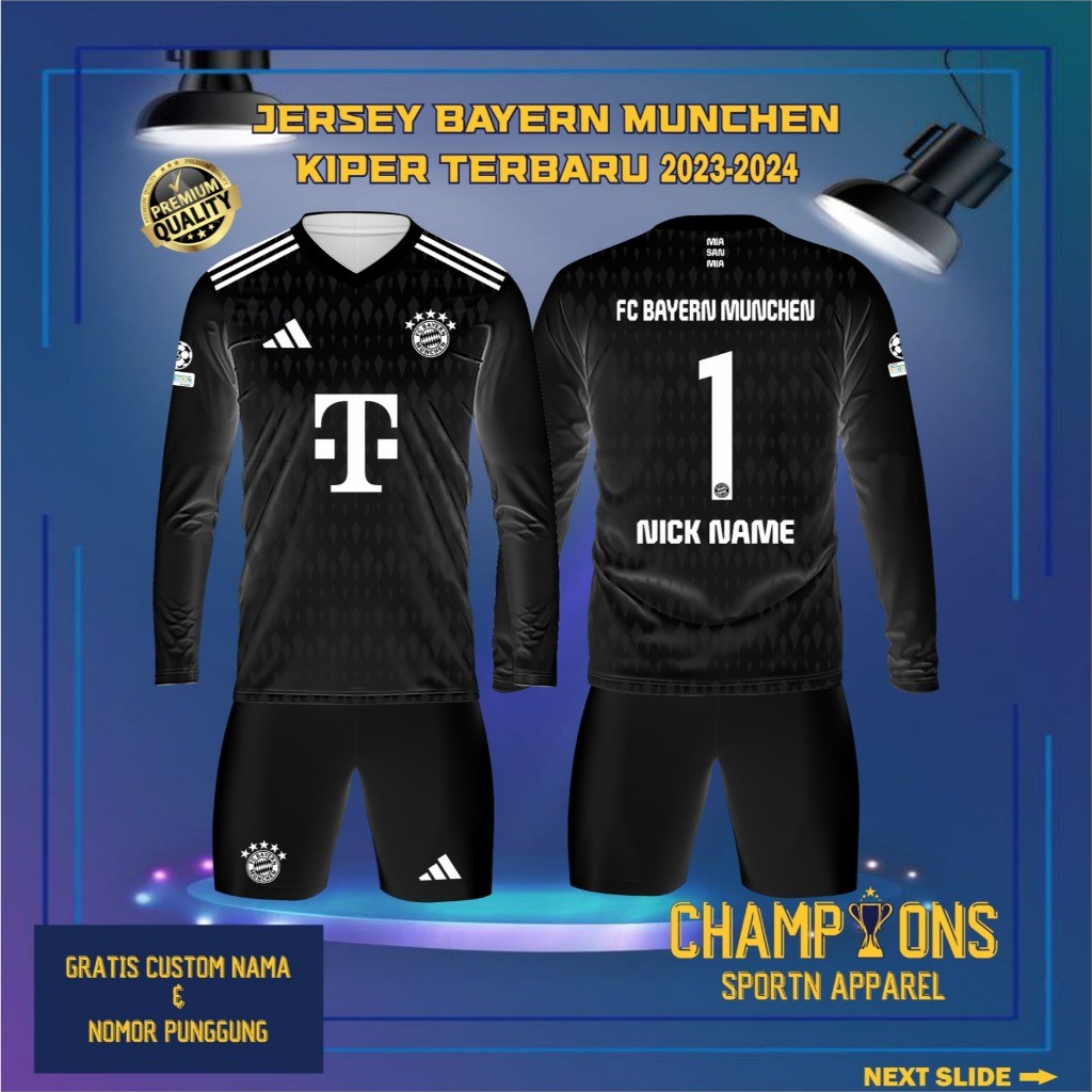 Jersey BAYERN MUNCHEN KIPER 2023-2024 Lengan Panjang Liga Champions UEFA,Free custom nama dan nomor