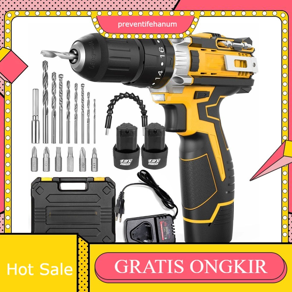 YUKIDO mesin bor cas 2baterai 12V Mesin bor baterai cordless -bor impact bater original besi -bor ca