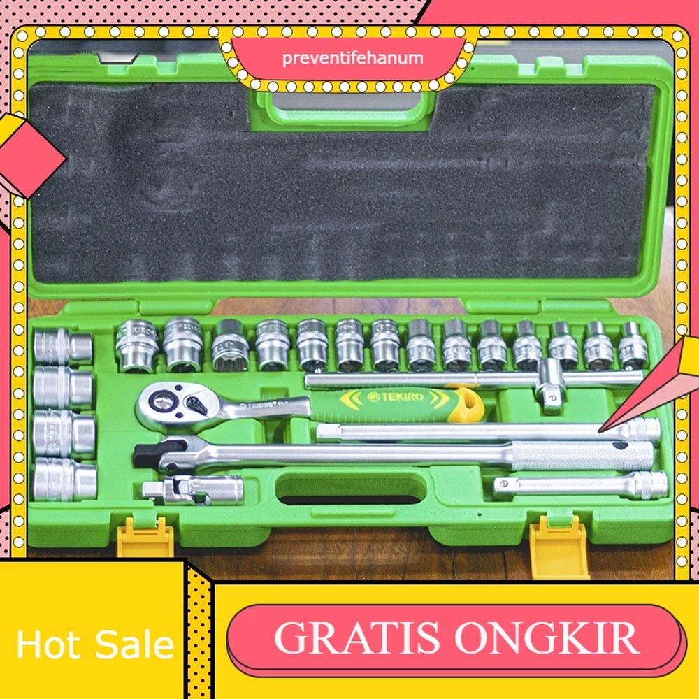 TEKIRO Kunci Sok Set 24pcs Kunci Shock Set Lengkap Kunci Mata Sock 1/2" 6pt Full TOOL KIT 10 PCS Kun