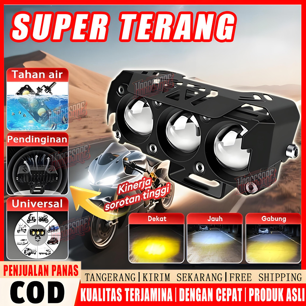 Lampu Tembak LED Foglamp 150W 10000LM SQL 3 Mata Laser Putih Kuning 2 Warna Waterproof IP68 DC 9V-85
